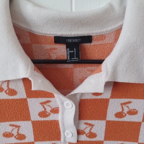 Forever 21 Checkered Cherry Collared Knitted Tee - Picture 3 of 7